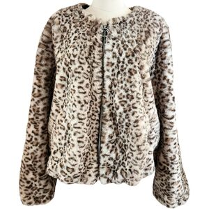 Sebby Collection Faux fur leopard animal print coat jacket. Size L. Nwot